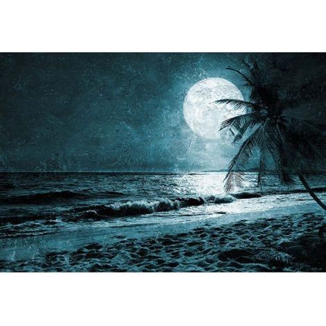 Papier peint panoramique plage paradisiaque pour chambre Tapisserie panoramique mer originale Papiers peints panoramique lune pour salon (1/3)