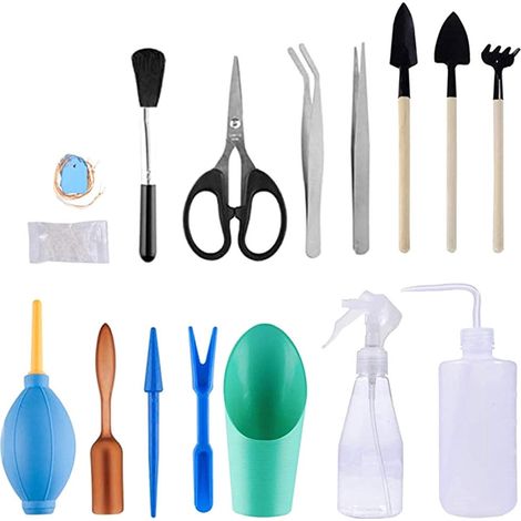 Outils De Jardinage Miniature - Jeu De 16 Pièces Pour Succulentes Et Bonsaï - Arrosoir 200 Ml Pelle Seau Pinces Ciseaux Brosse (1/5)