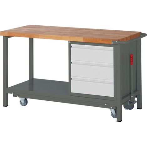 Etabli STIER Premium avec châssis roulant abaissable et 3 tiroirs, lxPxH 1 500x700x880 mm (1/5)