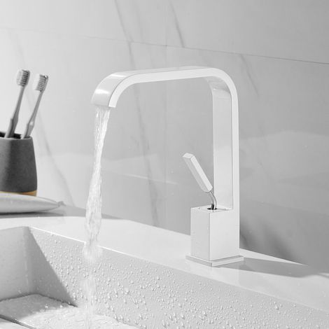 Robinet de lavabo cascade blanc bec haut mitigeur lavabo en laiton robinet de salle de bain (1/5)