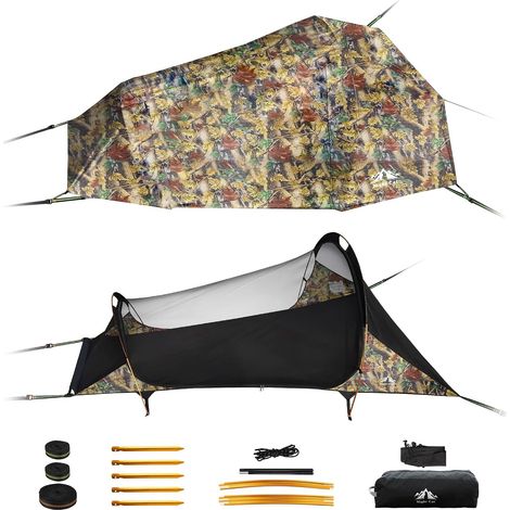 Hamac d'extérieur résistant aux intempéries Night Cat : tente hamac à fond plat, moustiquaire et bâche XXL – léger, pour 1 personne  idéal pour le camping, la randonnée et le jardin. (1/5)
