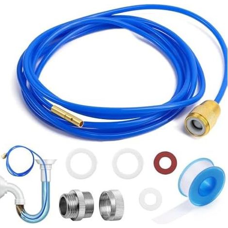 Déboucheur de Canalisations Haute Pression, Tuyau Nettoyage pour Robinet, 3m Canalisation avec Buse en Laiton et Joints Tuyaux M22 M24 1/2" - (1/5)