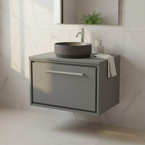 Hudson Reed Lille Wall Hung 1-Drawer Vanity Unit with Worktop 600mm Wide - Coastal Grey