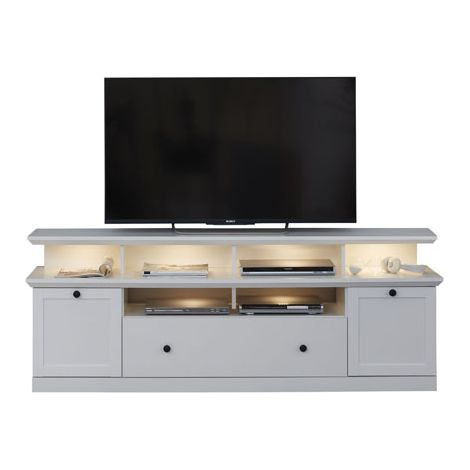 Brax TV Tisch mit 1 Tv Ablage, 2 Türen, 4 Ablage und 1 Klapptür, weiss.