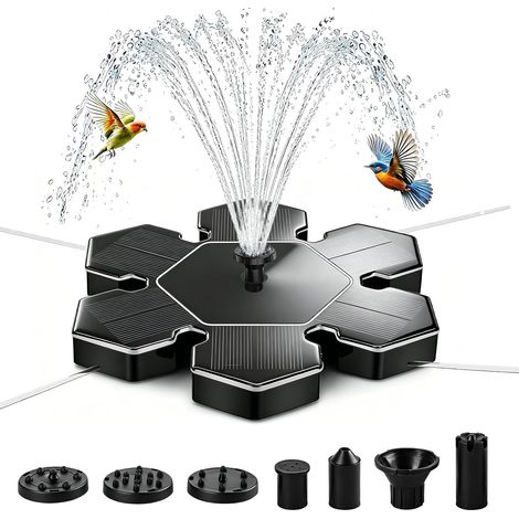 Fontaines Solaires d'Extérieur, 1,5 W, Petites Fontaines Solaires d'Extérieur avec Dispositifs de Pulvérisation d'eau, Adaptées aux Jardins, Bassins, Abreuvoirs à Oiseaux (A) (1/5)