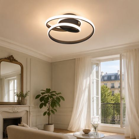 Plafoniera LED ad anello a spirale, D30 x H8,5 cm, lampada da soffitto 37 W 2639 lm, nero sabbia, 3000 K luce calda, soggiorno, camera, cucina (1/5)