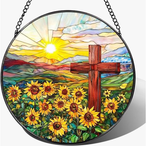 Attrape-soleil chrétien en verre coloré 25 cm – Déco intérieure