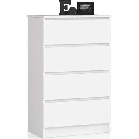 Akord – Commode enfant 4 tiroirs blanche 60 cm – Panneau stratifié – Dimensions 60x40x99 cm – Finition mate (1/5)