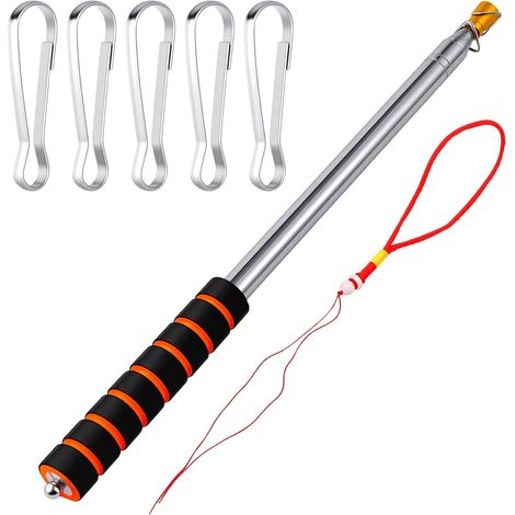 Asta de bandera telescópica de mano de 10 pies con 5 clips Guía turística expandible y liviana portátil Asta de bandera de acero inoxidable para maestros con mango antideslizante Rojo (1/5)