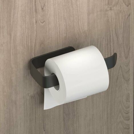 Pair Porte-rouleau de papier toilette adhésif puissant, fixation murale sans perçage - Noir (1/5)