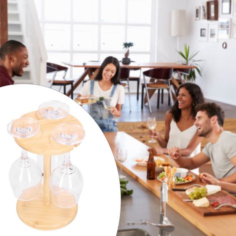 Égouttoir à verres à vin en bambou et bois, porte-verres suspendus, égouttoir à verres à pied, égouttoir à verres à vin (1/5)
