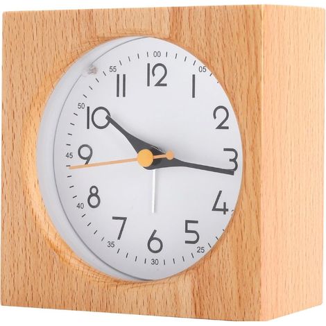 Réveil analogique en bois sans tic-tac pour enfants, réveil silencieux avec veilleuse et fonction snooze, design effet bois pour chambre, chevet et voyage, fonctionne à piles