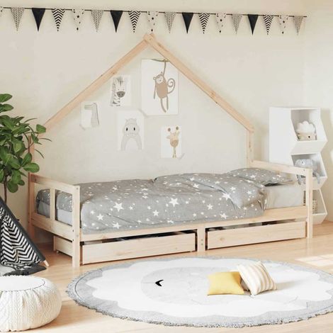 Lit cabane enfant avec tiroirs en pin massif gris 80 x 200 cm - PANGIVO (1/5)