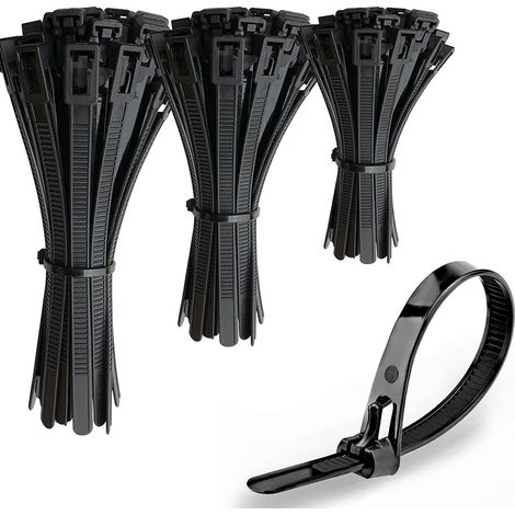 Collier de Serrage Plastique Attaches de Câble Réutilisables en Nylon Serre Câbles Noir Résistant 7,6 mm Assortiment de tailles 150 mm/200 mm/300 mm Lot de 150 Pièces (1/5)