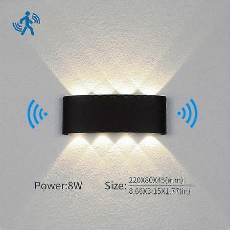 Lámpara de pared LED, bombilla LED, luz exterior con sensor de movimiento, resistente al agua IP66, luz de pared para porche, jardín, sala de estar, escaleras (luz natural 8W, negra con sensor).