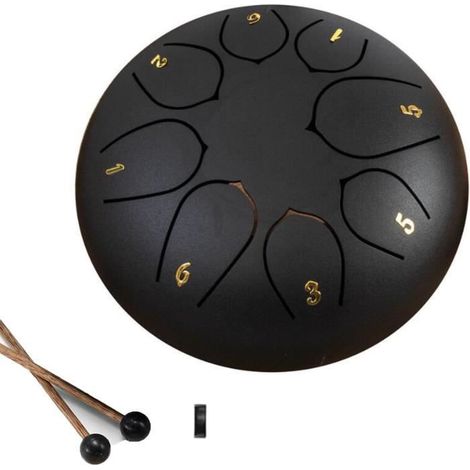 Tambour de pluie - Tambour chakra - 6 pouces - Acier au carbone - Noir - Extérieur (1/4)