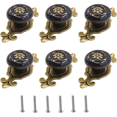 Boutons de Meuble Ceramique,Poignée de Porte en Céramique Vintage,Poignée de Meubles en Céramique Noir avec Vis pour Tiroir, Armoire,Placards, Commode (1/5)