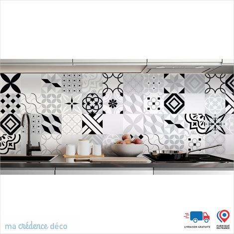 Crédence : Carreaux ciment gris et couleurs - Couleur noir - Alu composite - 60 - 120 (1/3)