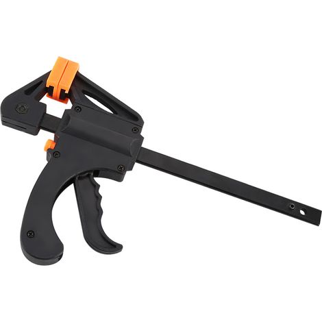 Serre-joint en F avec barre à cliquet pour le travail du bois, avec gâchette et bouton de déverrouillage, outil de bricolage orange (1/5)