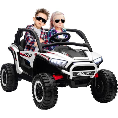 2 Seater 24V 7AH Ride on Truck, Battery Powered Electric Ride On Car w/ Remote, Suspension, 3 Speeds, White (1/5)