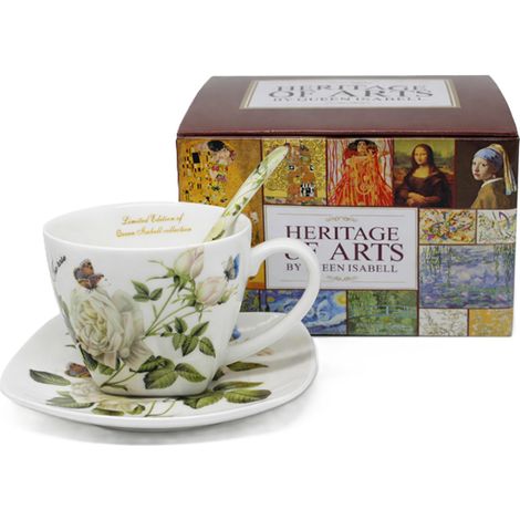 Taza de porcelana Rosa Blanca de 250 ml + platillo Reina Isabel de regalo (1/5)