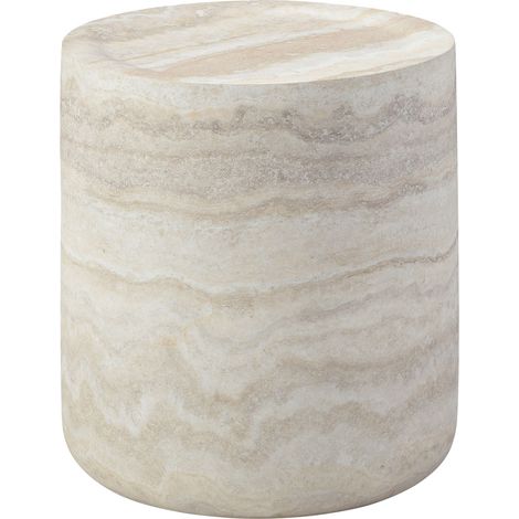 Table d'appoint ronde en plastique renforcé de fibre de verre aspect travertin, Ø40x45 cm, hydrofuge et résistante aux rayures, petite table d'appoint pour salon, chambre et balcon, aspect moderne pie (1/5)