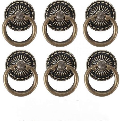 Lot de 6 poignées de meuble vintage, poignées de tiroir antiques en bronze pour portes de meubles, placards, commodes et armoires. (1/5)