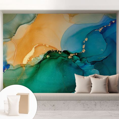 Papier peint intissé mural avec imprimé motifs décoratifs - style contemporain - Colle incluse gratuite Vagues colorées 208x146 cm (1/5)