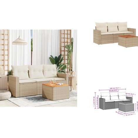 Salon de jardin avec coussins 4 pcs beige résine tressée - Ensemble Salon De Jardin - Meuble De Jardin - Salon Extérieur - Résine Tressée - Mobilier De Jardin (1/3)