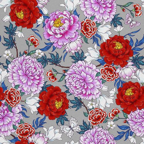 Tissu d'extérieur décoratif Oxford - motif pivoines roses et blanches I DX244 (1/5)