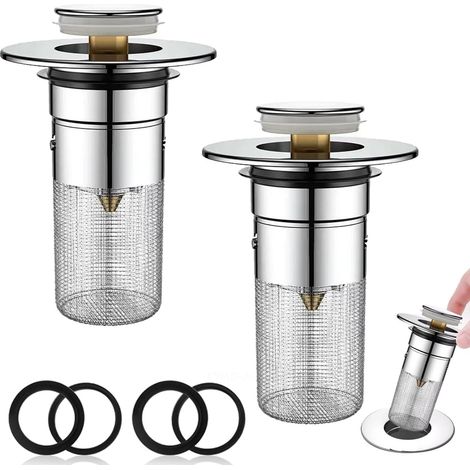 2 pcs Bonde Lavabo avec Filtre Amovible, 3440mm Filtre de Drainage de Sol en Acier Inoxydable, Filtre de Vidange d'évier Pop up pour Bain Lavabo