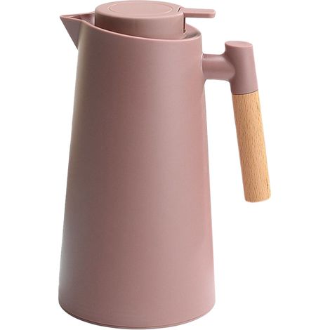 Jarra de 1 litro con doble pared y aislamiento al vacío, con asa de madera, ideal para té o bebidas calientes. Mantiene la comida caliente o fría. (1/5)