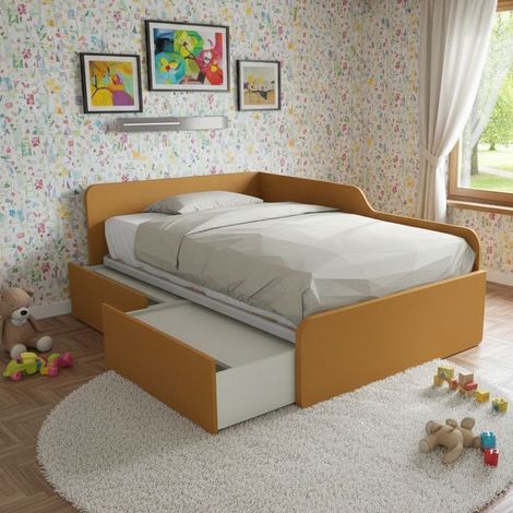 Divano letto singolo 120x190 con cassettoni - Ideale per camerette - Zolfo (1/5)