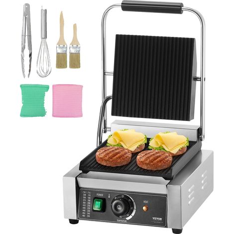 Prensa para paninis comercial Vevor, parrilla eléctrica para sándwiches de 2200 W, prensa para sándwiches de acero inoxidable, parrilla para paninis con control de temperatura. (1/2)