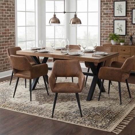 Chaises de Salle à Manger Lot de 6 Fauteuil en Suédine Marron (1/5)