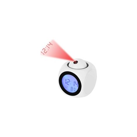 Multifunktionaler digitaler Projektionswecker mit Sprachansagefunktion, LCD-Bildschirm, elektronischem Thermometer und Zeitprojektion an Decke oder Wand, 1 Stück (weiß) - Crezuo