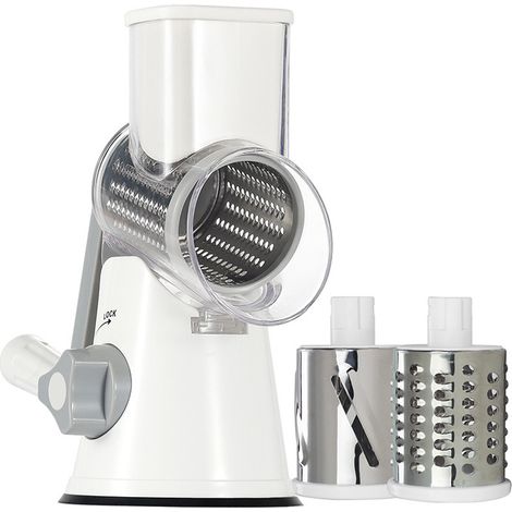 Râpe à fromage à manivelle, râpe à légumes améliorée avec 2 lames à tambour, râpe à tambour pour légumes, facile et rapide, broyeur à glace pour fromage, glaçons, noix, concombre, carotte, gris