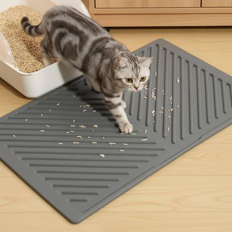 1 Tapis Litiere Chat, Silicone Imperméable, Bord Surélevé, Antidérapant, Pour Bac À Litière