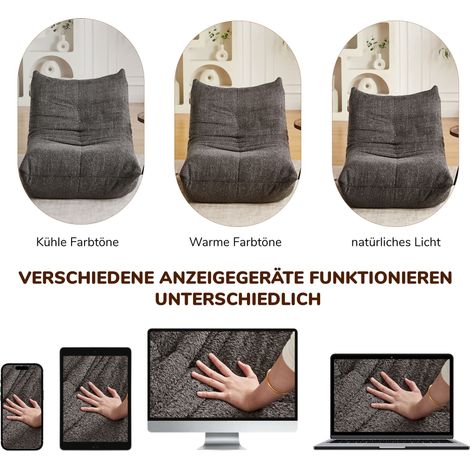 Canapé en tissu chenille moelleux, fauteuil lounge bas rembourré mousse, chaise déco sans bras, siège près de cheminée, sofa confortable au sol pour salon, chambre, salle de jeux et bureau. (1/5)