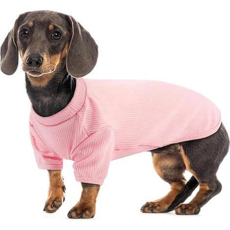 Pull D'Été Pour Chiens En Tricot Mince Élastique T-shirt Respirant à Manches Courtes, Vêtements De Caniche Et Carlin, Liberté De Mouvement Et Coupe Naturelle, Rose Fleur M (1/5)