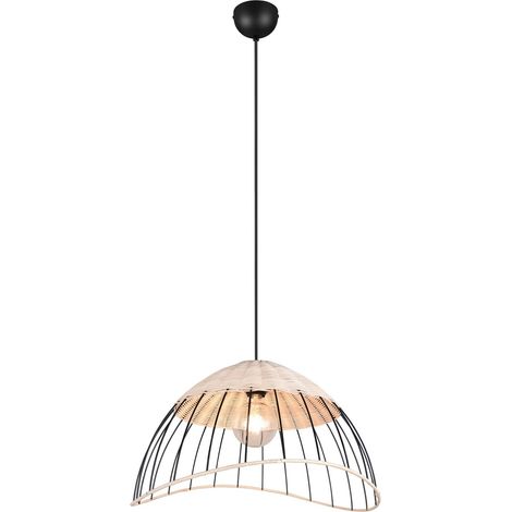 Lampada a sospensione, rattan e metallo, naturale e nero, D 48 cm, Sandrine (1/5)