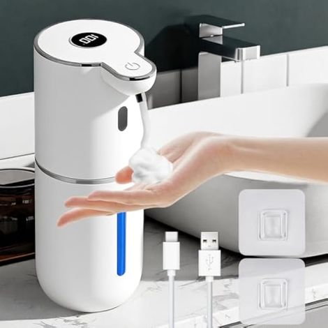 Distributeur de savon automatique, 380ML distributeur de mousse avec 6 niveaux réglables, rechargeable par USB, sans contact, IPX5 étanche, mural, pour salle de bain, hôtel