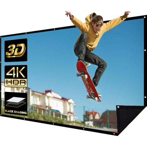 150 Pouces Écran de Projecteur en Polyester 16: 9 Écran de projecteur frontale 4K 3D et dos noir pour l'école cinéma maison cinéma intérieur extérieur avec 20 Crochets 1 Corde 1 Sac Portable(150 inch) (1/5)
