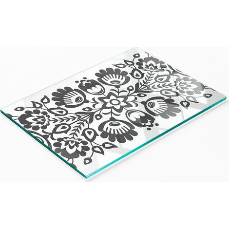 Pannello decorativo multifunzionale in vetro temperato con motivo floreale folk, 80x52 cm. (1/5)