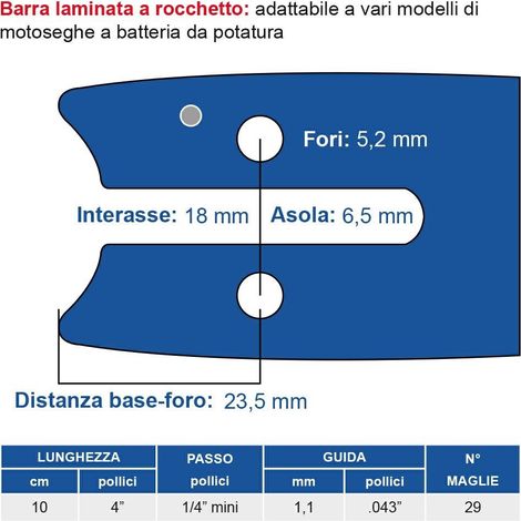 Barra laminata a rocchetto 10 cm - 4" passo 1/4" mini, spessore 1.1 mm - .043" 29 maglie 452800