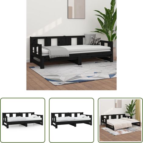 vidaXL Ausziehbar -  Tagesbett Ausziehbar Schwarz Massivholz Kiefer 2x(90x190) cm
