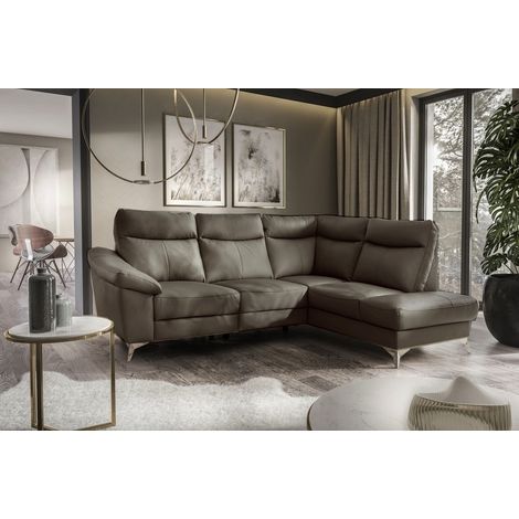 Canapé d'angle en cuir italien de luxe 5 places LUZINI taupe, angle droit (1/3)
