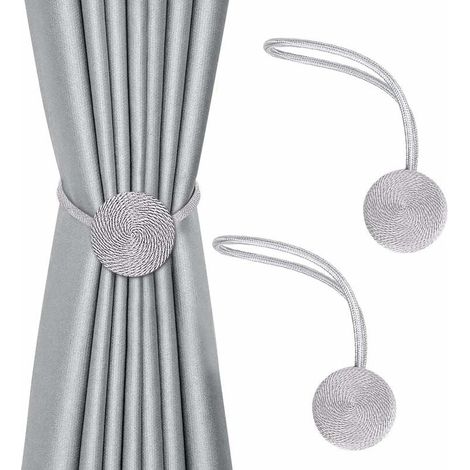 Lot de 2 embrasses magnétiques pour rideaux décoratifs, corde de 38.1 cm, supports modernes pour rideaux fins ou transparents (gris)-Fei Yu (1/3)