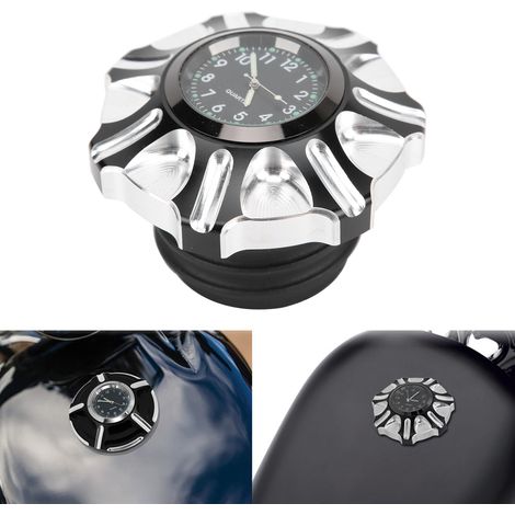 Bouchon de réservoir d'essence avec horloge pour moto Harley-Davidson (pile intégrée incluse) B (argent) (1/5)