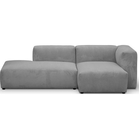 Canapé d'angle à droite modulable avec méridienne 3/4 places en velours côtelé gris clair - Modulo (1/5)